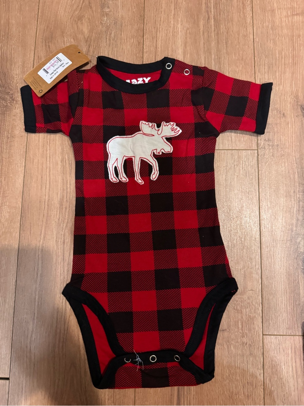 Lazy One Red and Black Buffalo Plaid Moose One-Piece